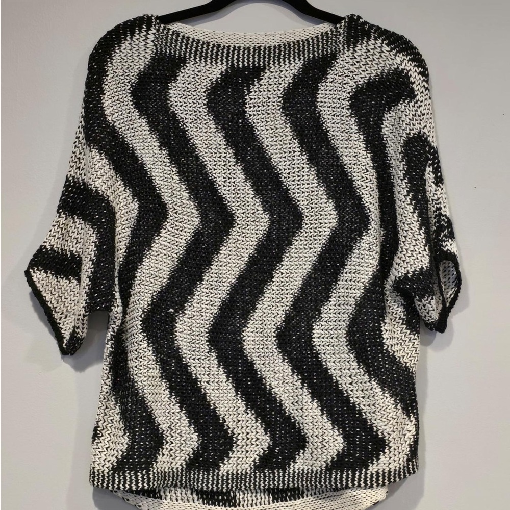 Hannah Women’s Knit Stripe Sweater Blouse Black White Spring Summer Size XL